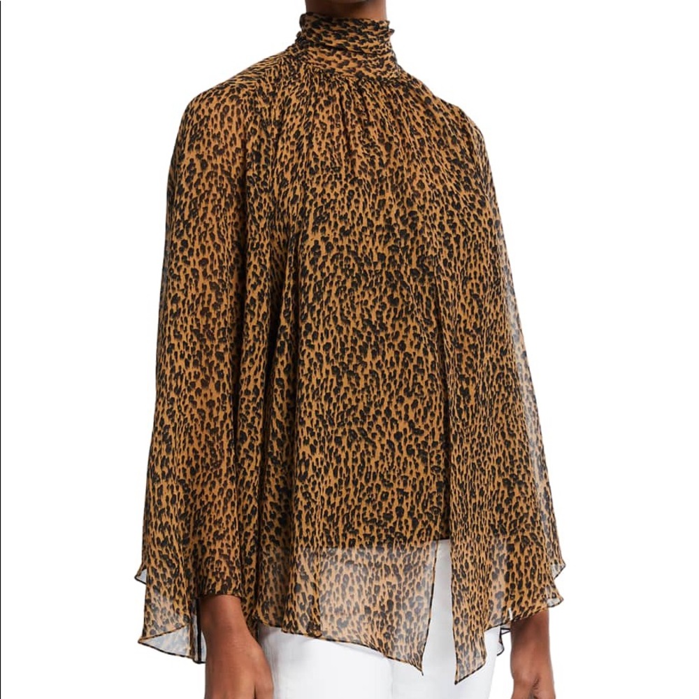 Reyna Leopard Silk Georgette Tie-Neck Blouse